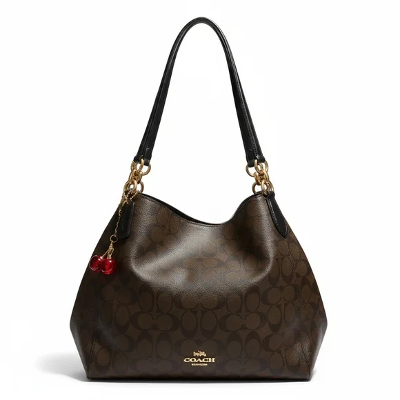 Coach Dark Brown Shoulder Bag with Scarf Accent & Purse Charm. L - Picture 3 of 13